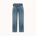 CALÇA JEANS PERNA LARGA CINTO CINTURA