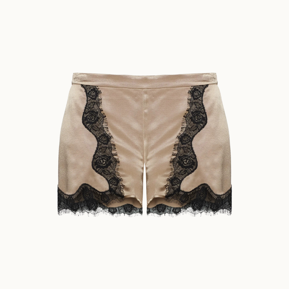 SHORTS DETALHES RENDA CETIM BEGE