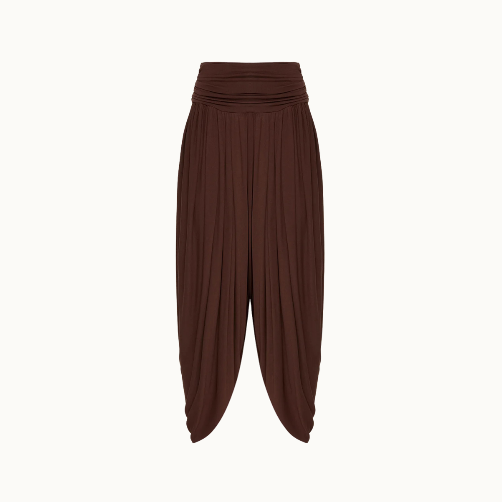 CALÇA PALA DRAPEADA PERNA AMPLA MALHA