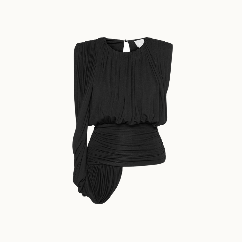 BLUSA BICOLOR PALA E CORPO DRAPEADOS FAIXA LATERAL MALHA