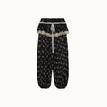 CALÇA ELÁSTICO BARRA CHIFFON FLORAL PRETO COM RENDA