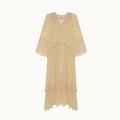 VESTIDO LONGO CHIFFON FLORAL BEGE COM RENDA