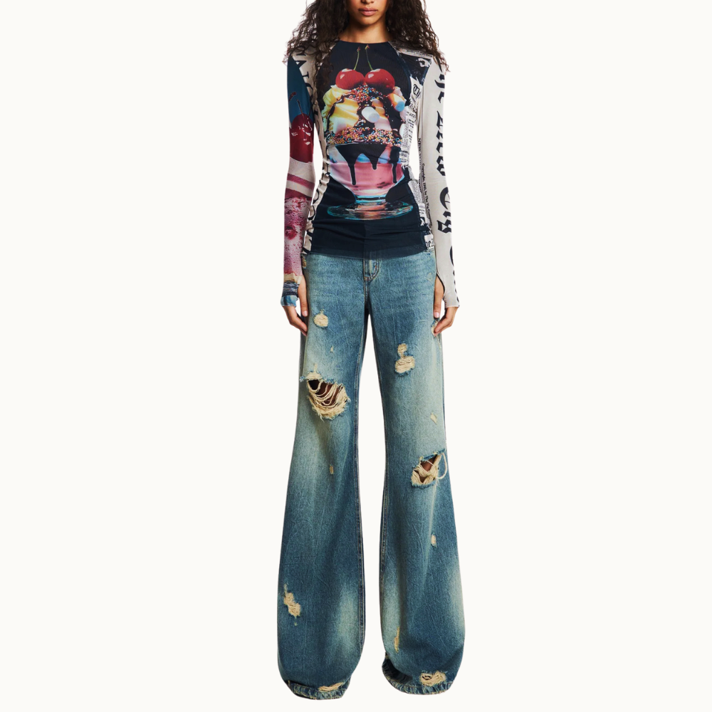 BLUSA MANGA LONGA TULE PATCHWORK SUNDAE