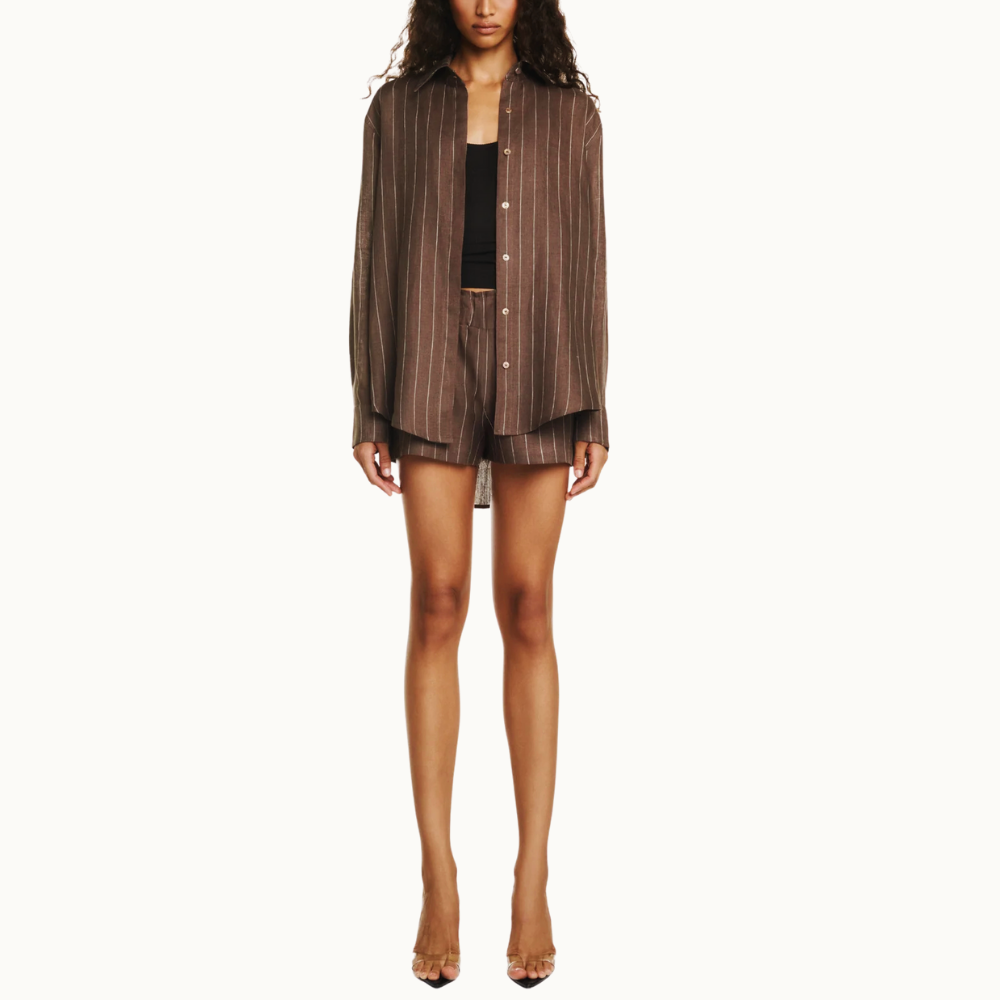 SHORTS ELÁSTICO CÓS LINHO LISTRADO