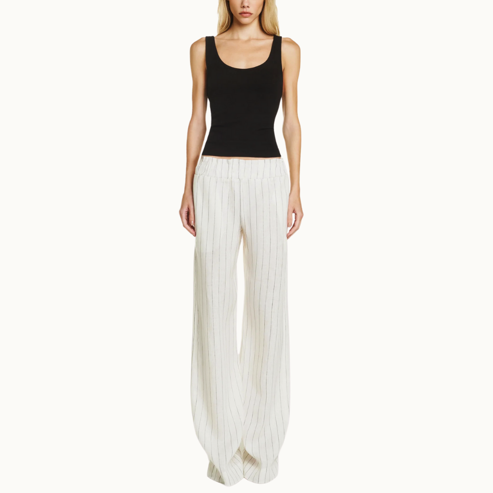 CALÇA ELÁSTICO CÓS LINHO LISTRADO