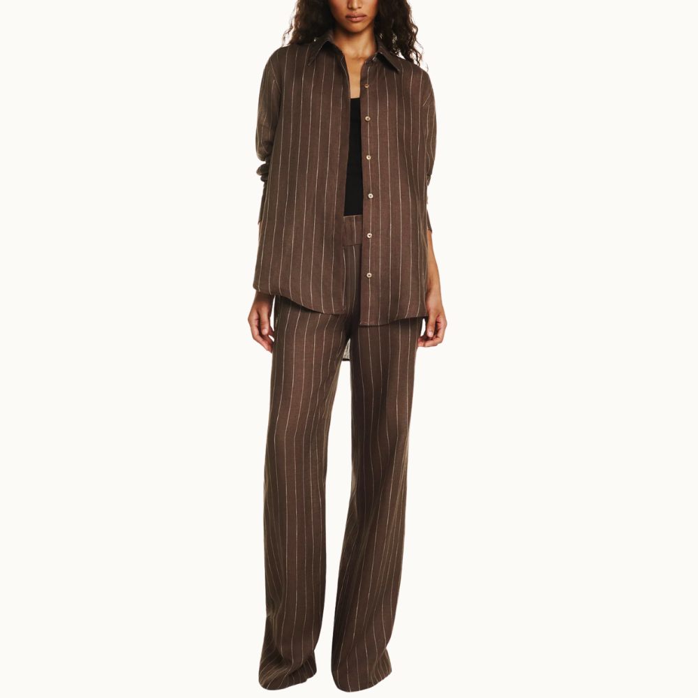 CALÇA ELÁSTICO CÓS LINHO LISTRADO