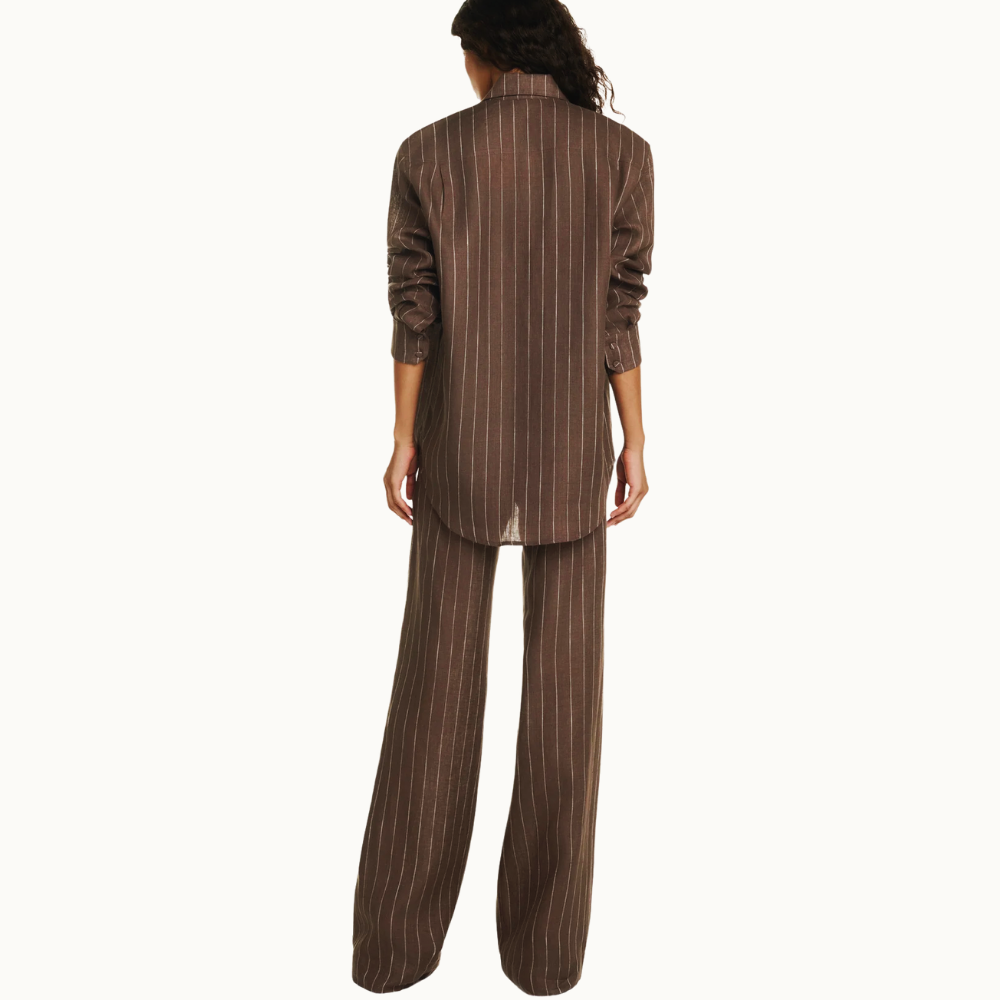 CALÇA ELÁSTICO CÓS LINHO LISTRADO