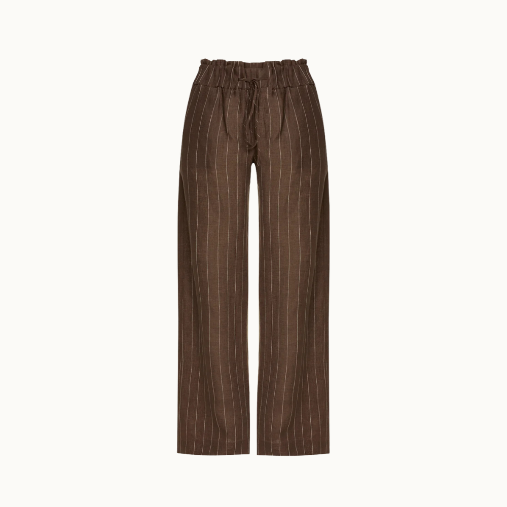 CALÇA ELÁSTICO CÓS LINHO LISTRADO