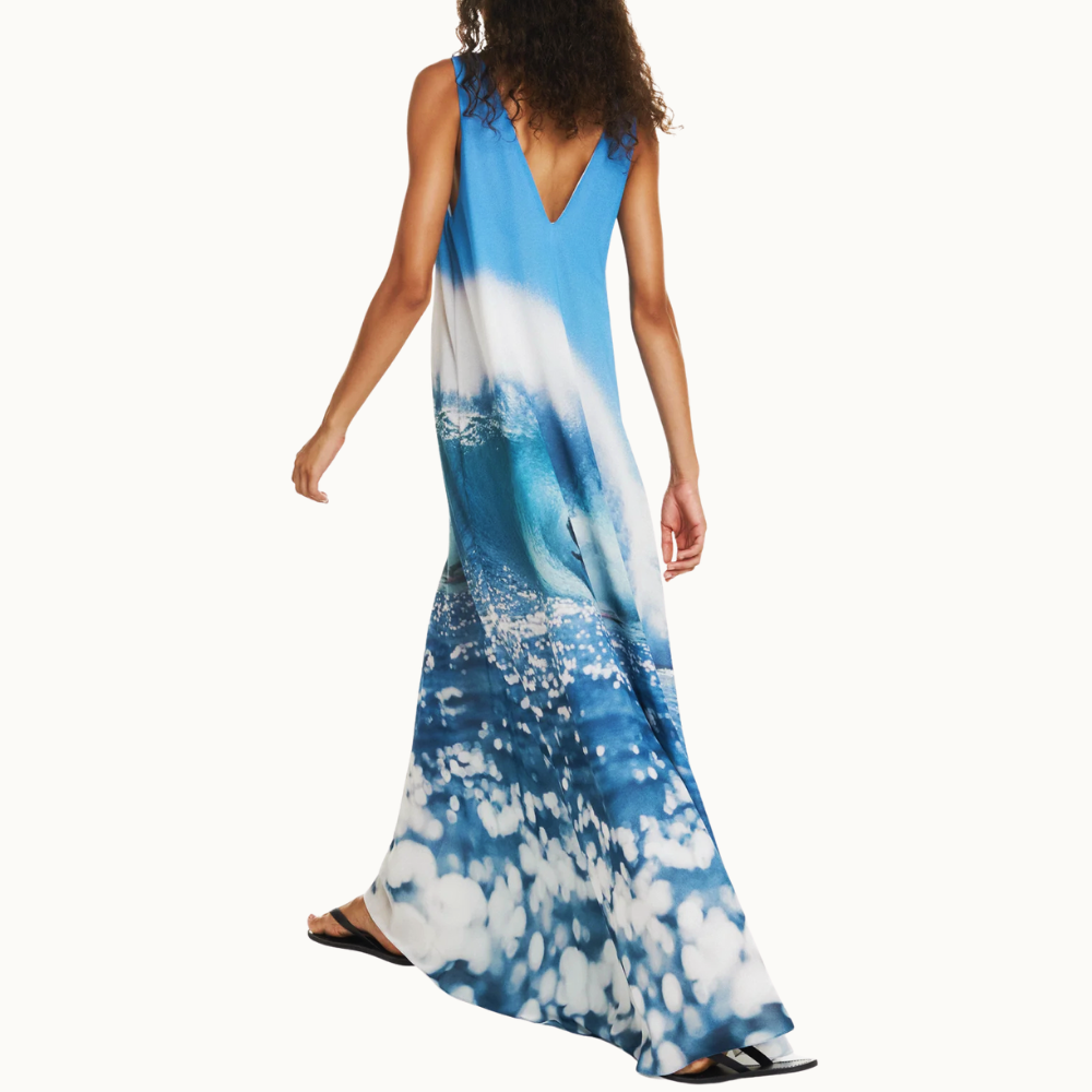 VESTIDO LONGO ALÇA LARGA GEORGETE SURF AZUL