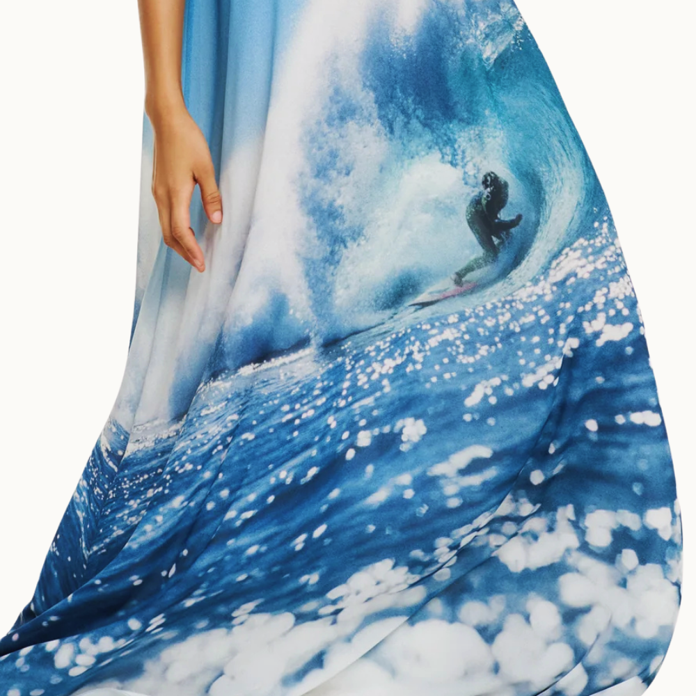 VESTIDO LONGO ALÇA LARGA GEORGETE SURF AZUL
