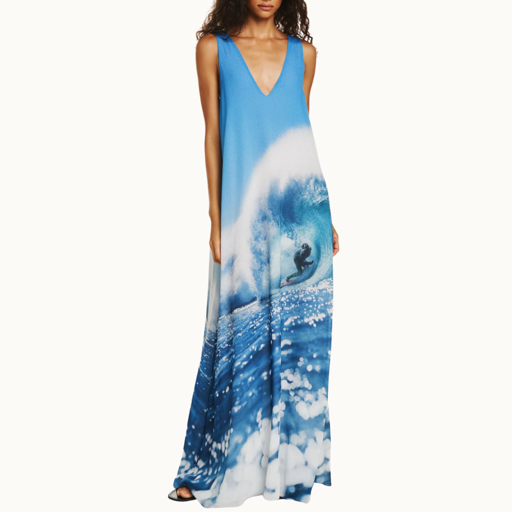 VESTIDO LONGO ALÇA LARGA GEORGETE SURF AZUL