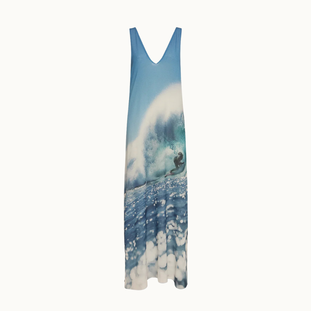 VESTIDO LONGO ALÇA LARGA GEORGETE SURF AZUL