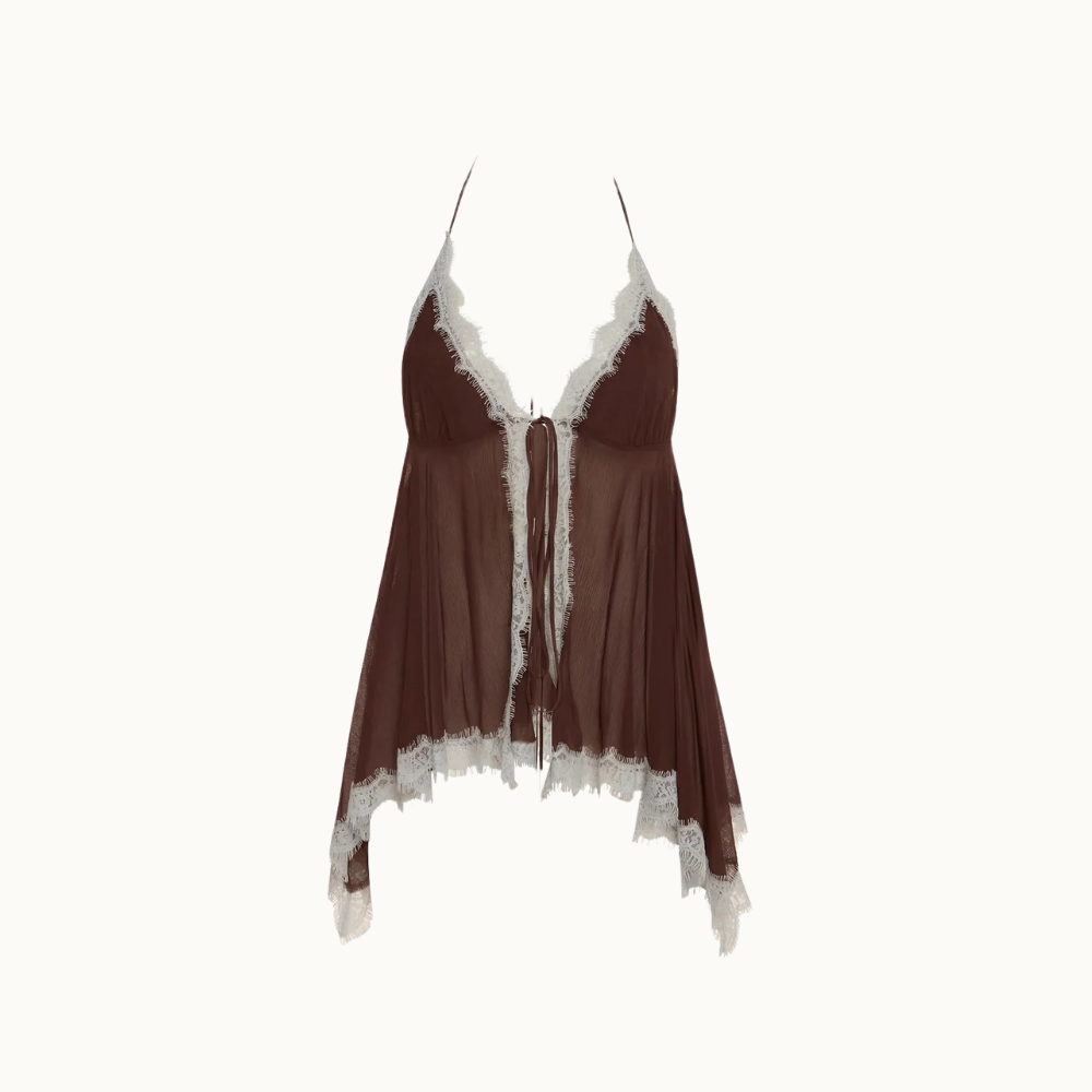 REGATA FRENTE ÚNICA CHIFFON ROSA RENDA