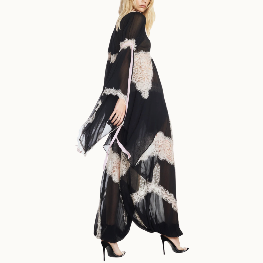 CALÇA ELÁSTICO CINTURA E BARRA CHIFFON COM RENDA