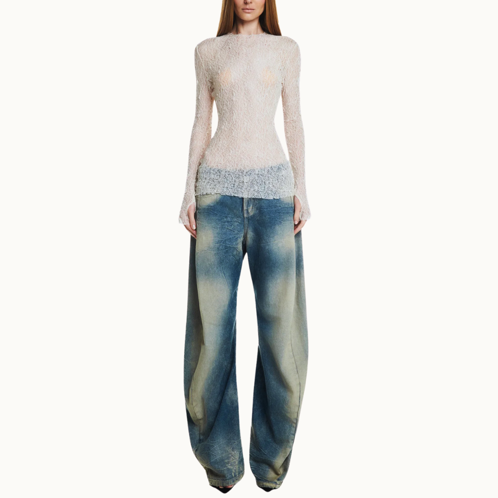BLUSA MANGA LONGA RENDA AREIA