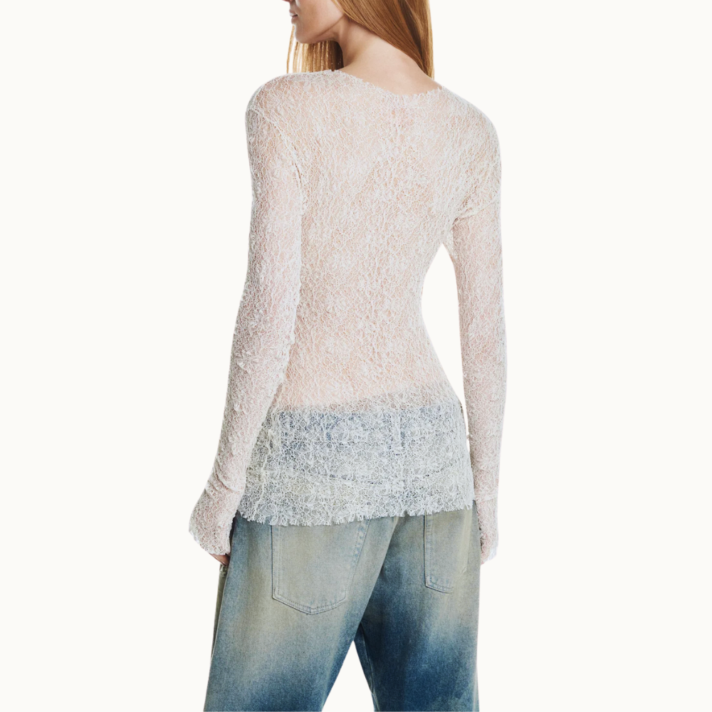 BLUSA MANGA LONGA RENDA AREIA