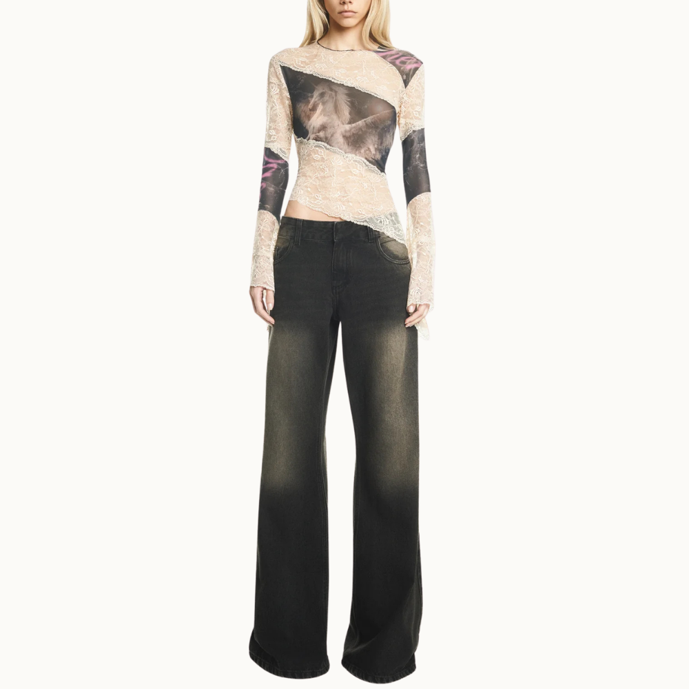 BLUSA MANGA LONGA TULE E RENDA PEGASUS