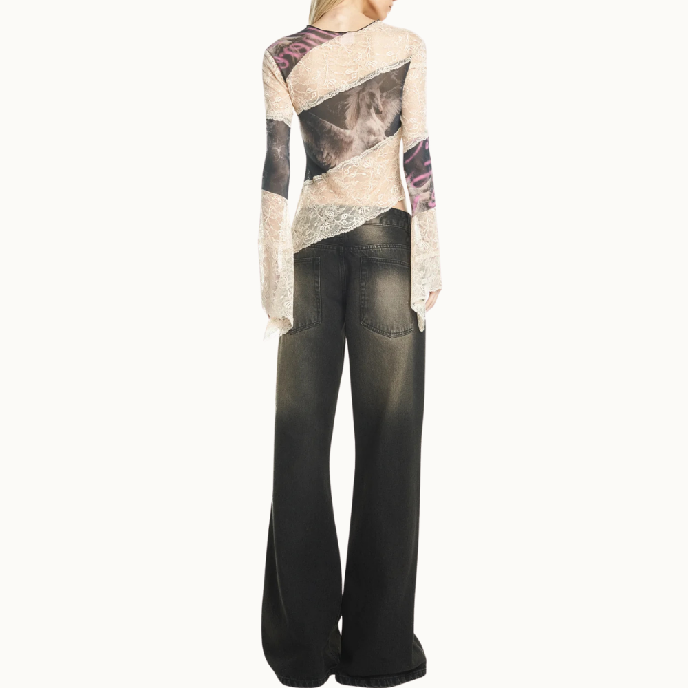 BLUSA MANGA LONGA TULE E RENDA PEGASUS
