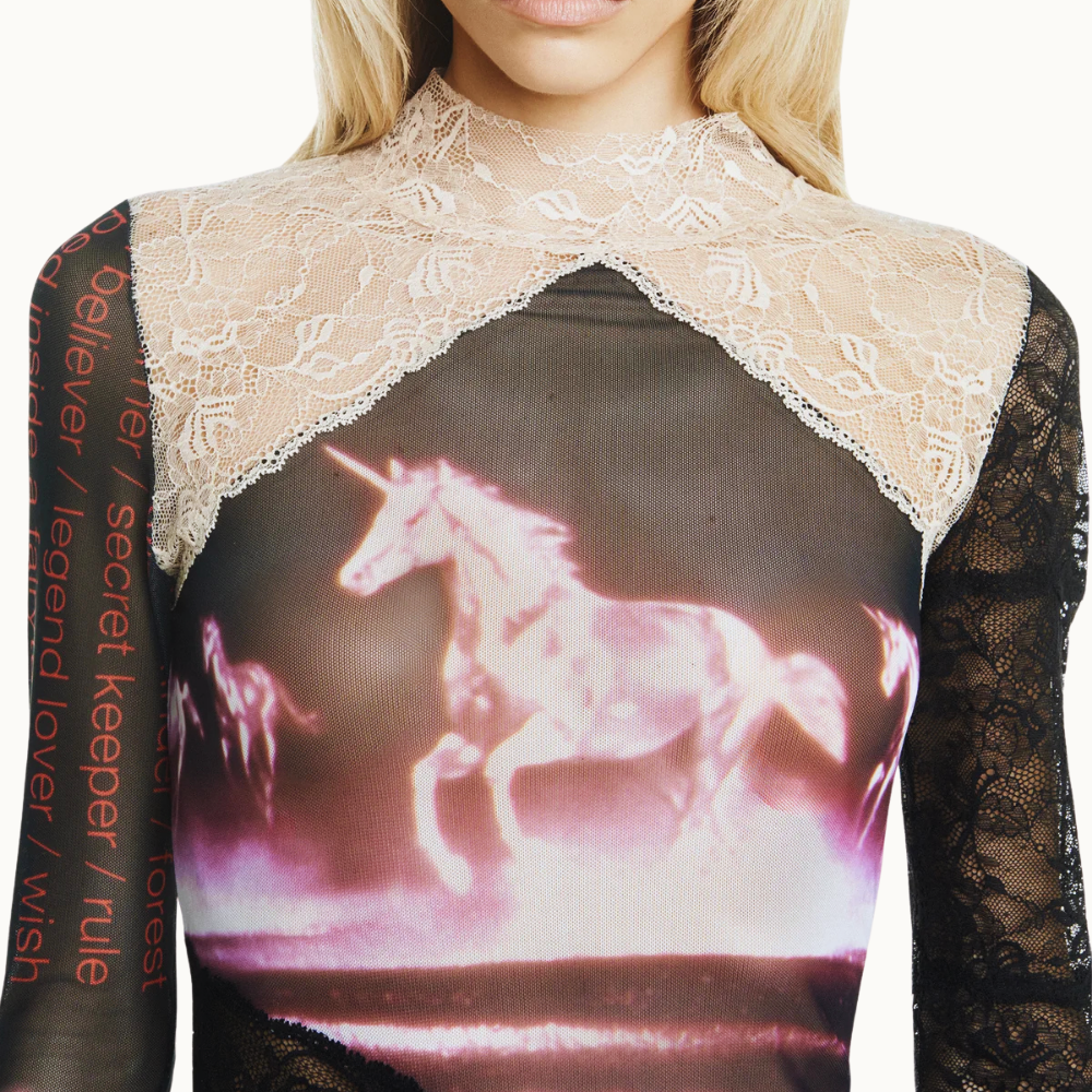 BLUSA MANGA LONGA GOLA ALTA TULE E RENDA PEGASUS