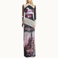 VESTIDO LONGO MANGA LONGA GOLA ALTA TULE E RENDA PEGASUS