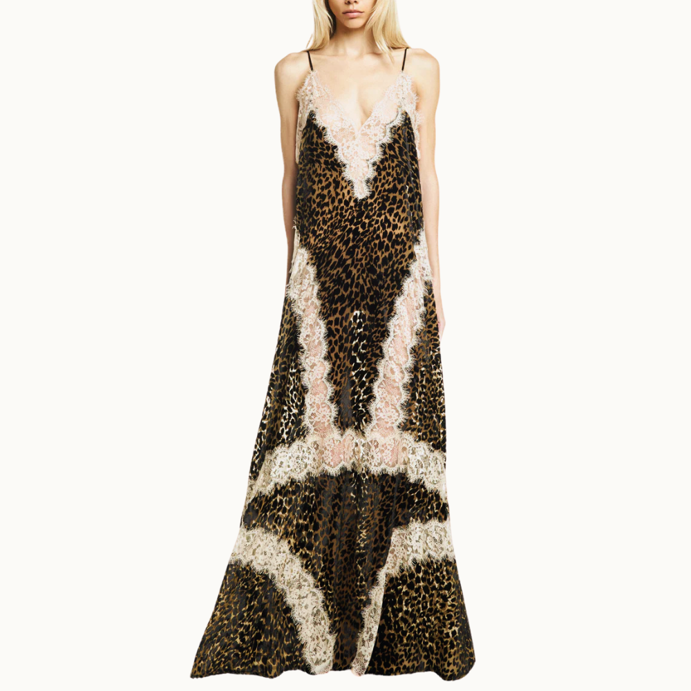 VESTIDO LONGO ALÇA DEVORÊ ONÇA COM RENDA