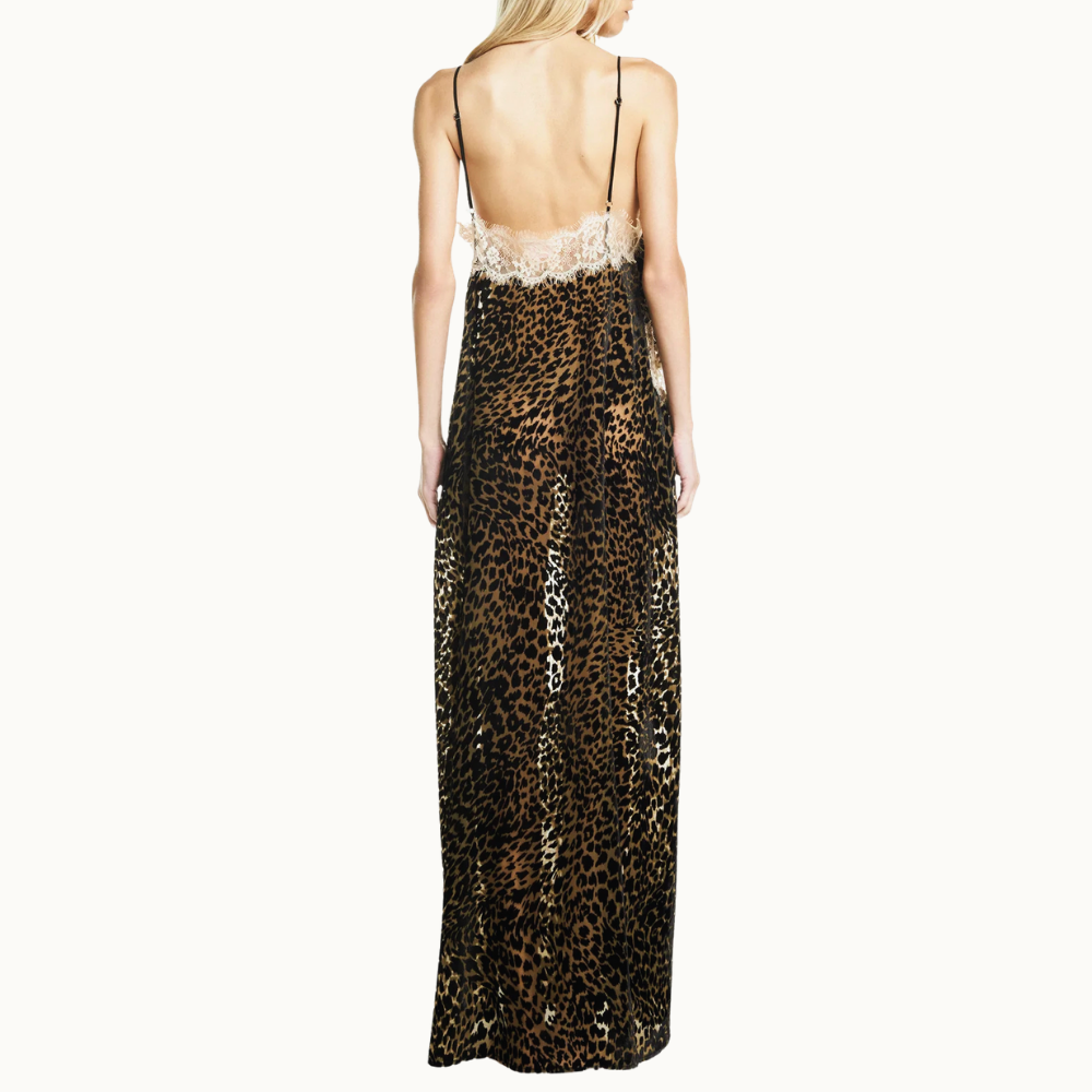 VESTIDO LONGO ALÇA DEVORÊ ONÇA COM RENDA