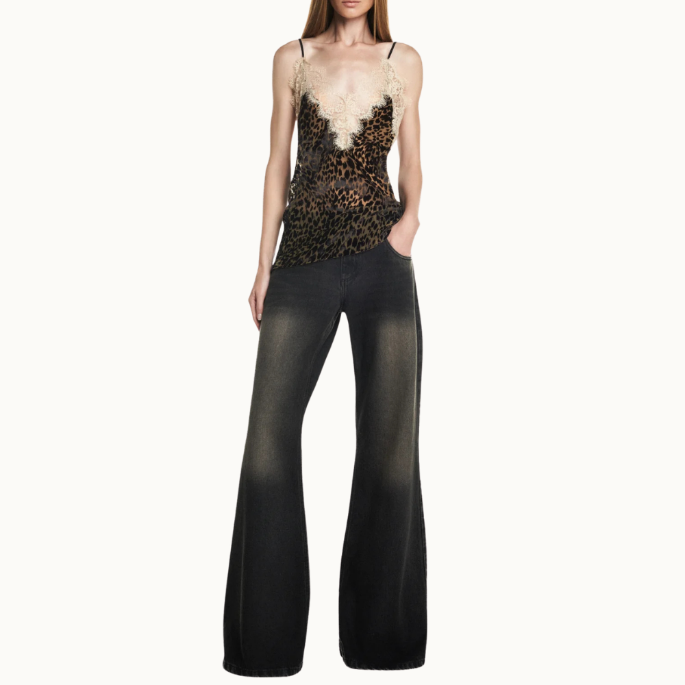 CALÇA JEANS DIRTY BLACK FLARE CINTURA BAIXA