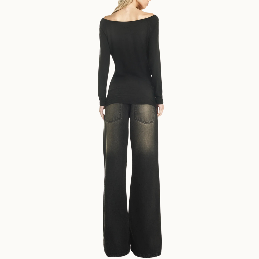 CALÇA JEANS DIRTY BLACK FLARE CINTURA BAIXA