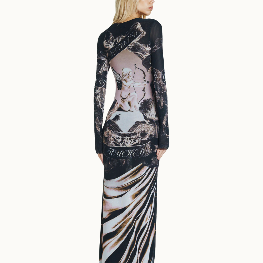 VESTIDO LONGO MANGA LONGA TULE CUPIDO