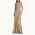 VESTIDO LONGO CORPO DRAPEADO MANGA LONGA VELUDO