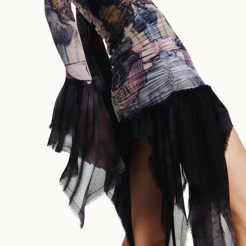 VESTIDO CURTO DRAPEADO MANGA LONGA TULE ANGEL