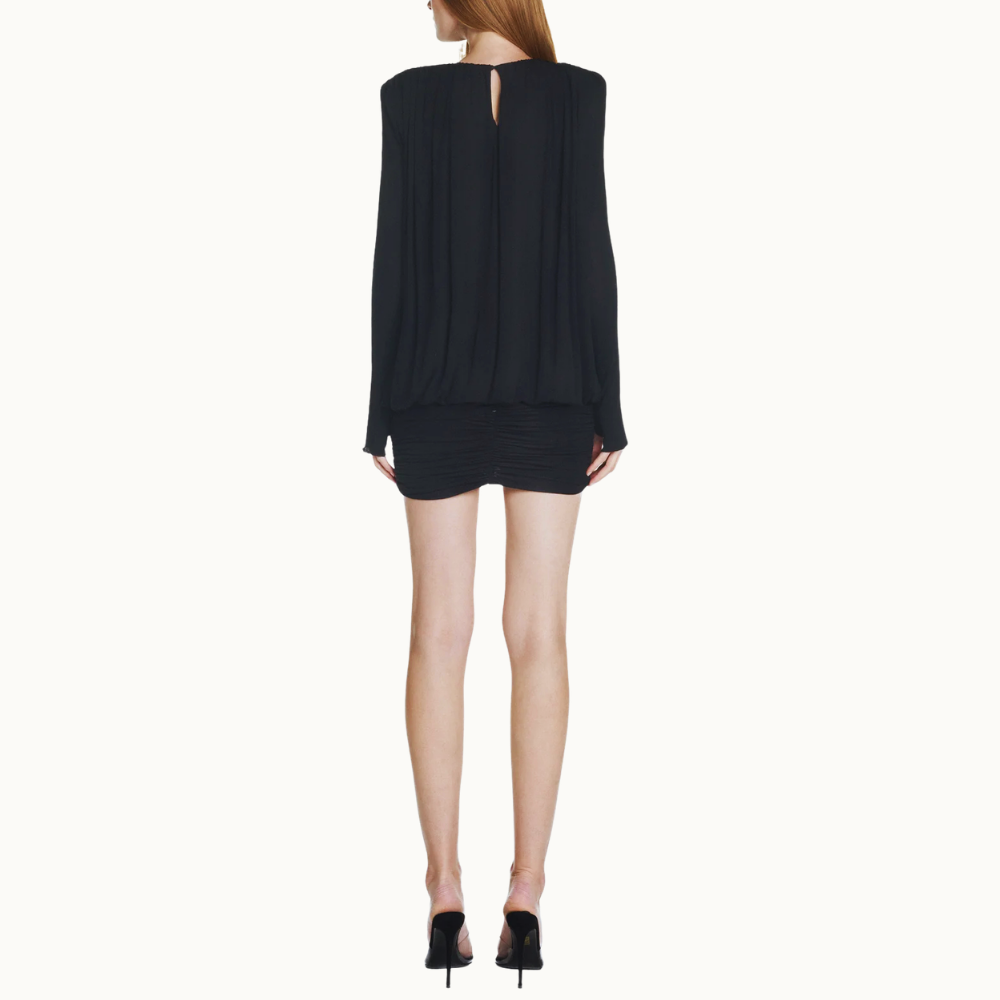 VESTIDO CURTO MANGA LONGA QUADRIL DRAPEADO MALHA
