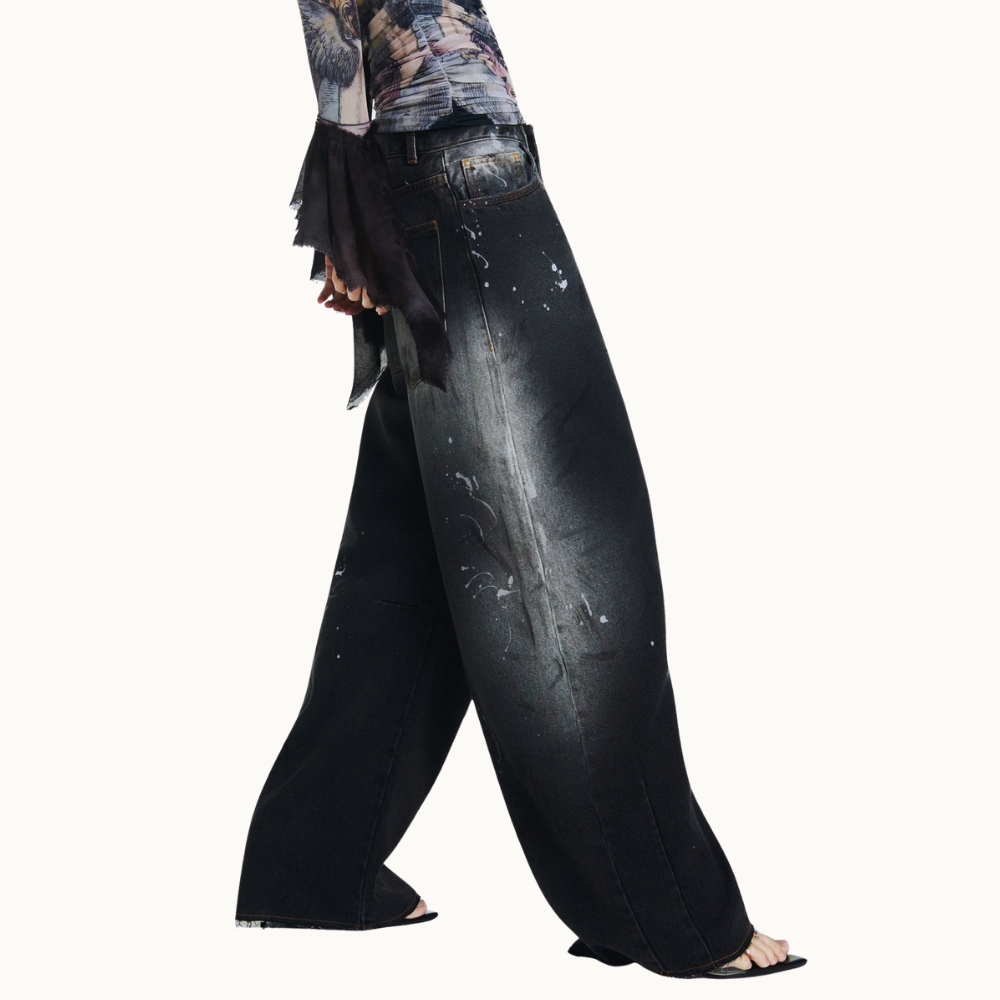 CALÇA JEANS MANCHAS BAGGY