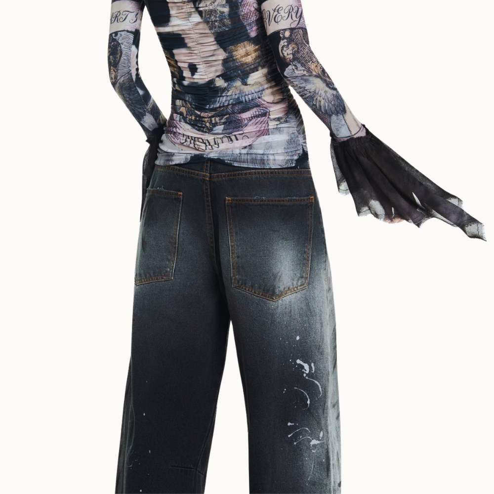CALÇA JEANS MANCHAS BAGGY