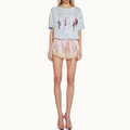 SHORTS ELÁSTICO CÓS CETIM LAÇO ROSA RENDA BEGE