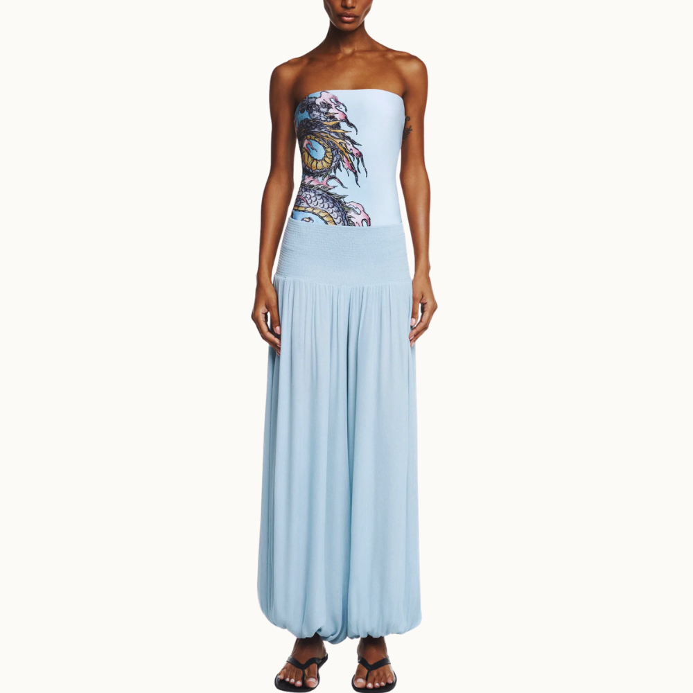 CALÇA PALA E BARRA LASTEX CHIFFON AZUL CLARO