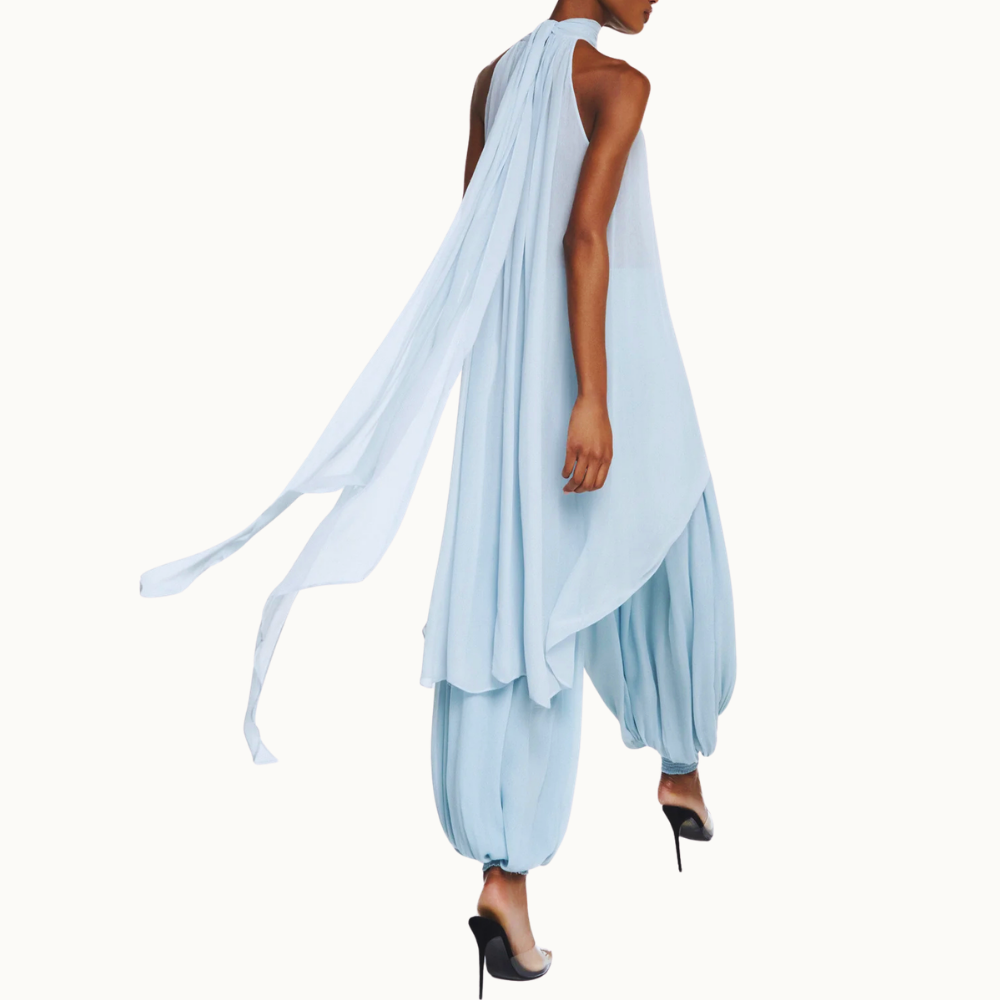 CALÇA PALA E BARRA LASTEX CHIFFON AZUL CLARO