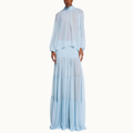 BLUSA MANGA LONGA GOLA ALTA CHIFFON AZUL CLARO