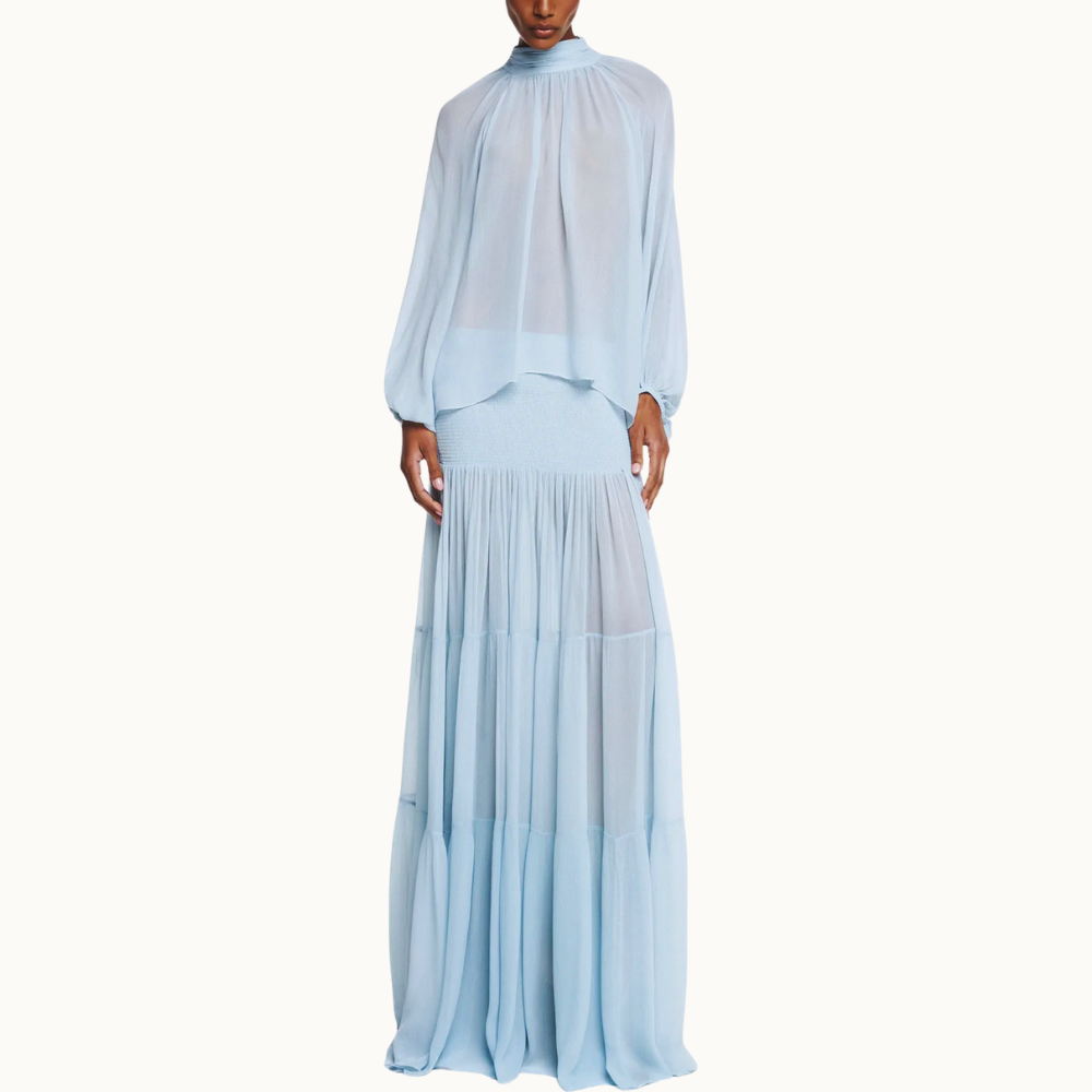 SAIA LONGA PALA LASTEX CHIFFON AZUL CLARO