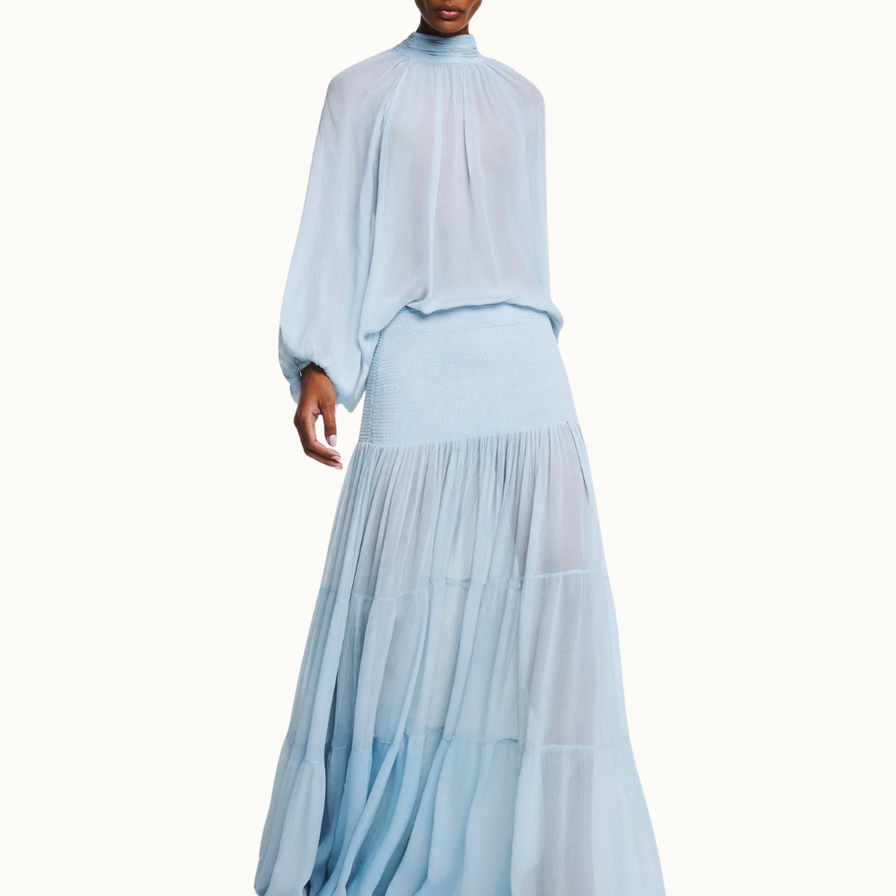 SAIA LONGA PALA LASTEX CHIFFON AZUL CLARO