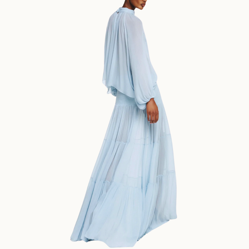 SAIA LONGA PALA LASTEX CHIFFON AZUL CLARO