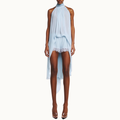 SHORTS ELÁSTICO CÓS CHIFFON E RENDA AZUL CLARO