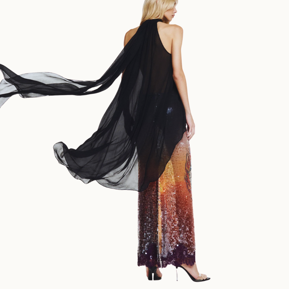 BLUSA GOLA ALTA MULLET CHIFFON PRETO