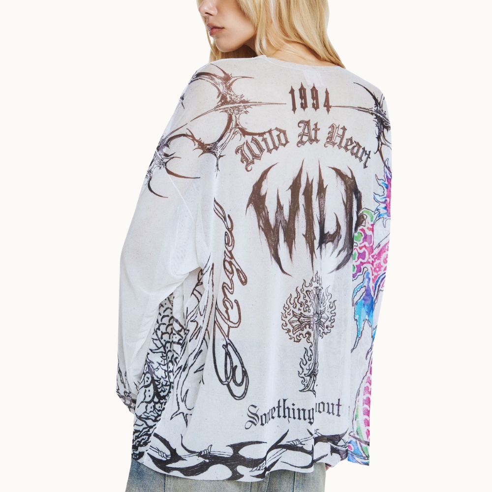 BLUSA MANGA LONGA QUADRADA TULE TATTOO DRAGÃO