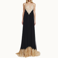 VESTIDO LONGO ALÇA DECOTE BARRA RENDA BEGE TULE