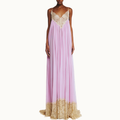 VESTIDO LONGO ALÇA DECOTE BARRA RENDA BEGE TULE