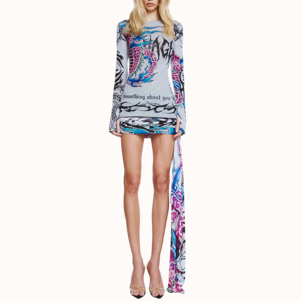 BLUSA MANGA LONGA TULE TATTOO DRAGÃO