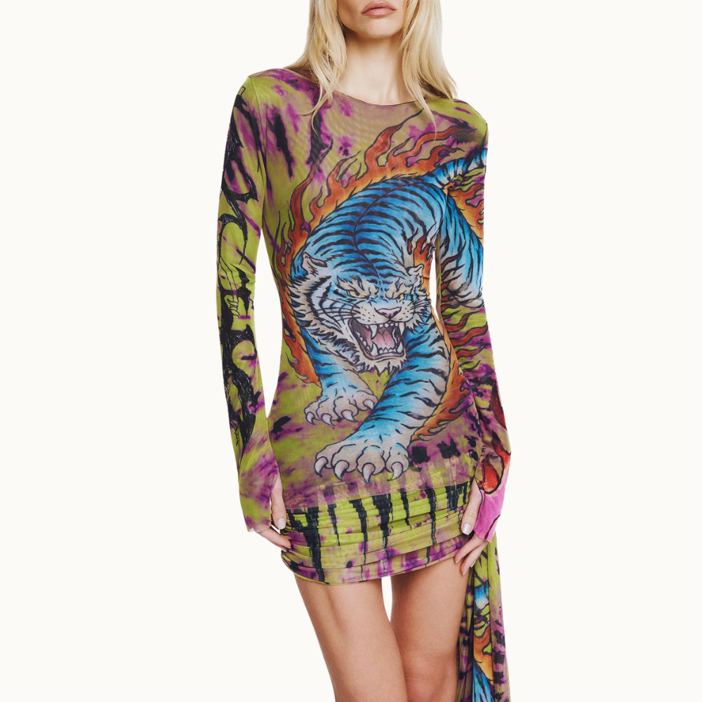 BLUSA MANGA LONGA TULE TATTOO TIGRE TIE DYE