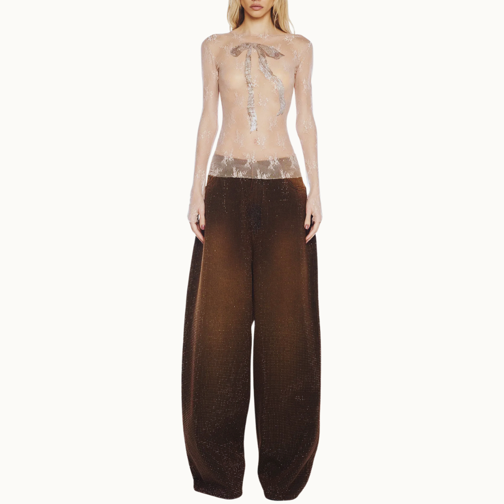 BLUSA MANGA LONGA RENDA LAÇO PEDRAS