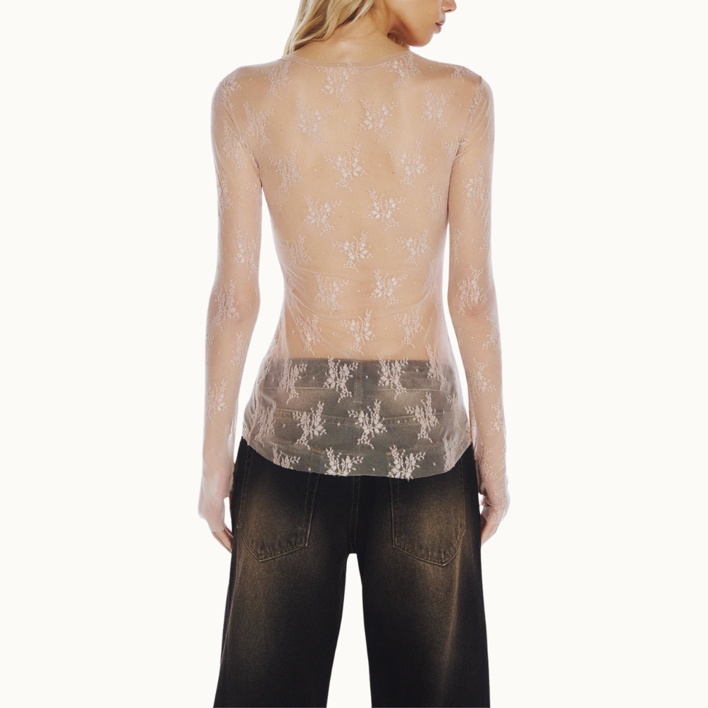 BLUSA MANGA LONGA RENDA LAÇO PEDRAS